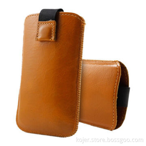 Leather Mobile Phone Pouches for iPhone 5, Made of PU Leather/Retractable Pull-tab